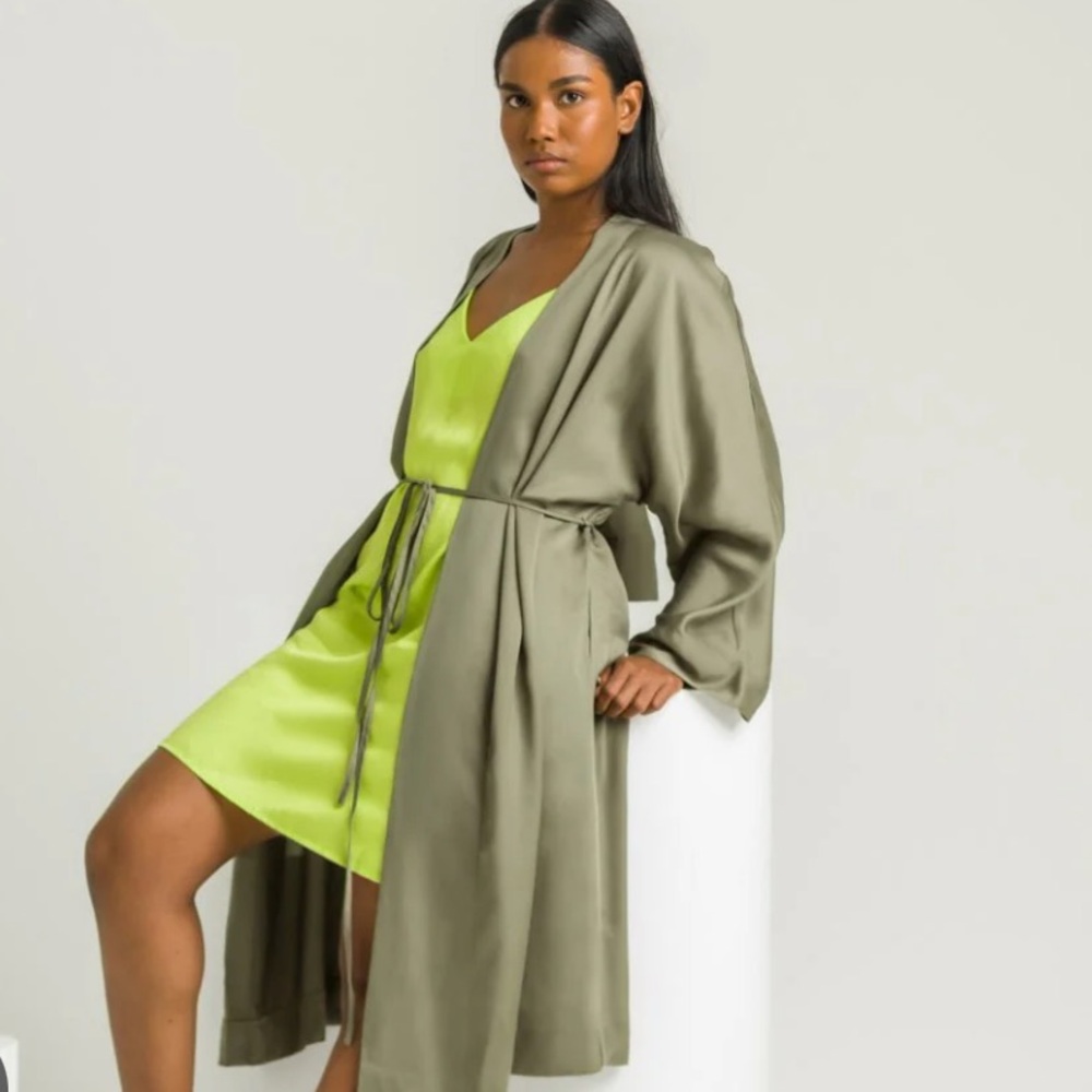 NWT /NIB Ettitude Sateen Slip Dress COLOR -Lime Green - Picture 2 of 3